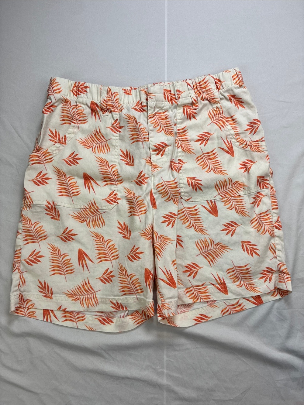 Soft Surroundings Summer Breeze Linen Blend Coral/Orange & Cream Shorts Sz M